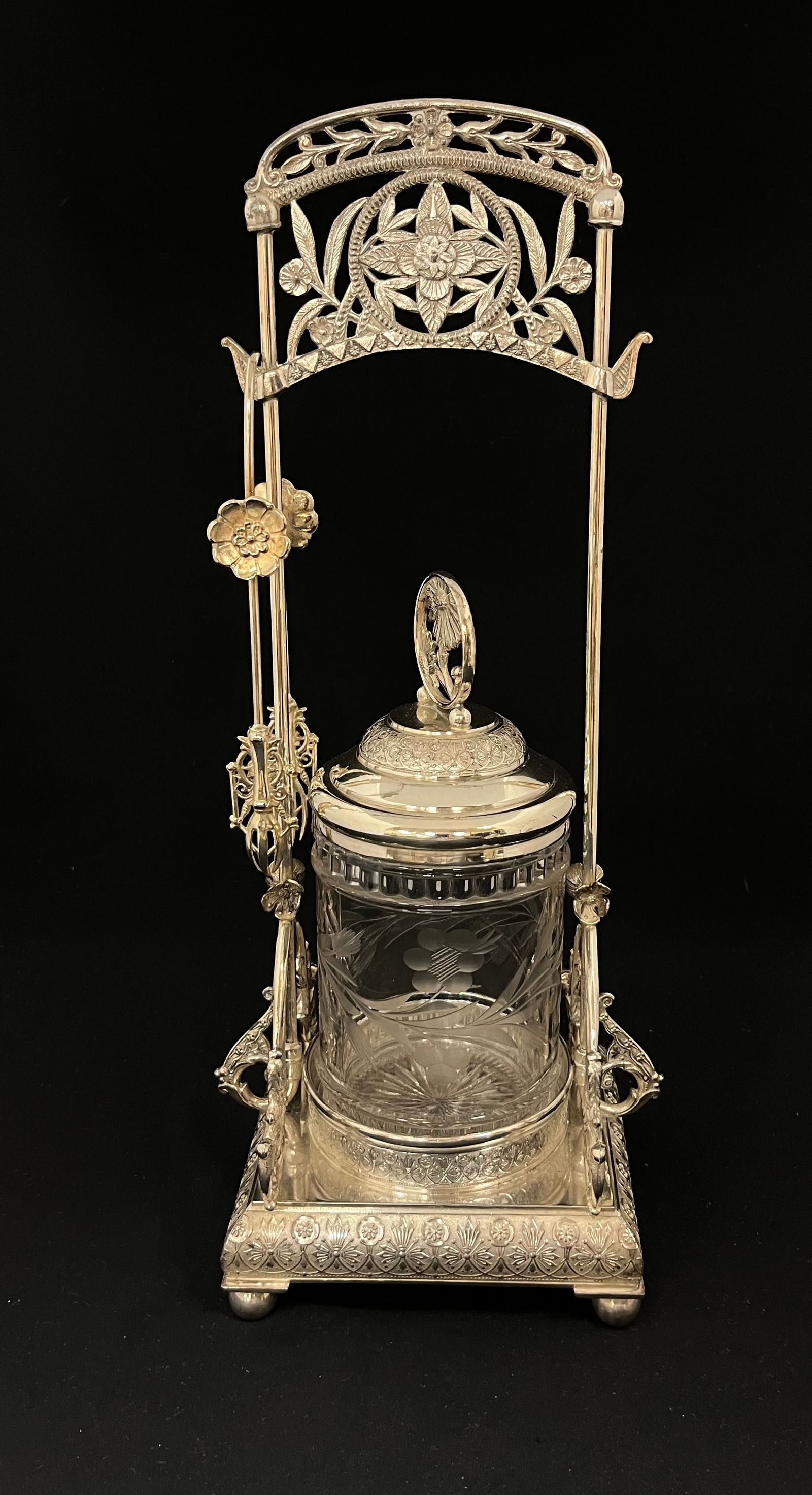 Etched glass pickle castor (1 of 3)