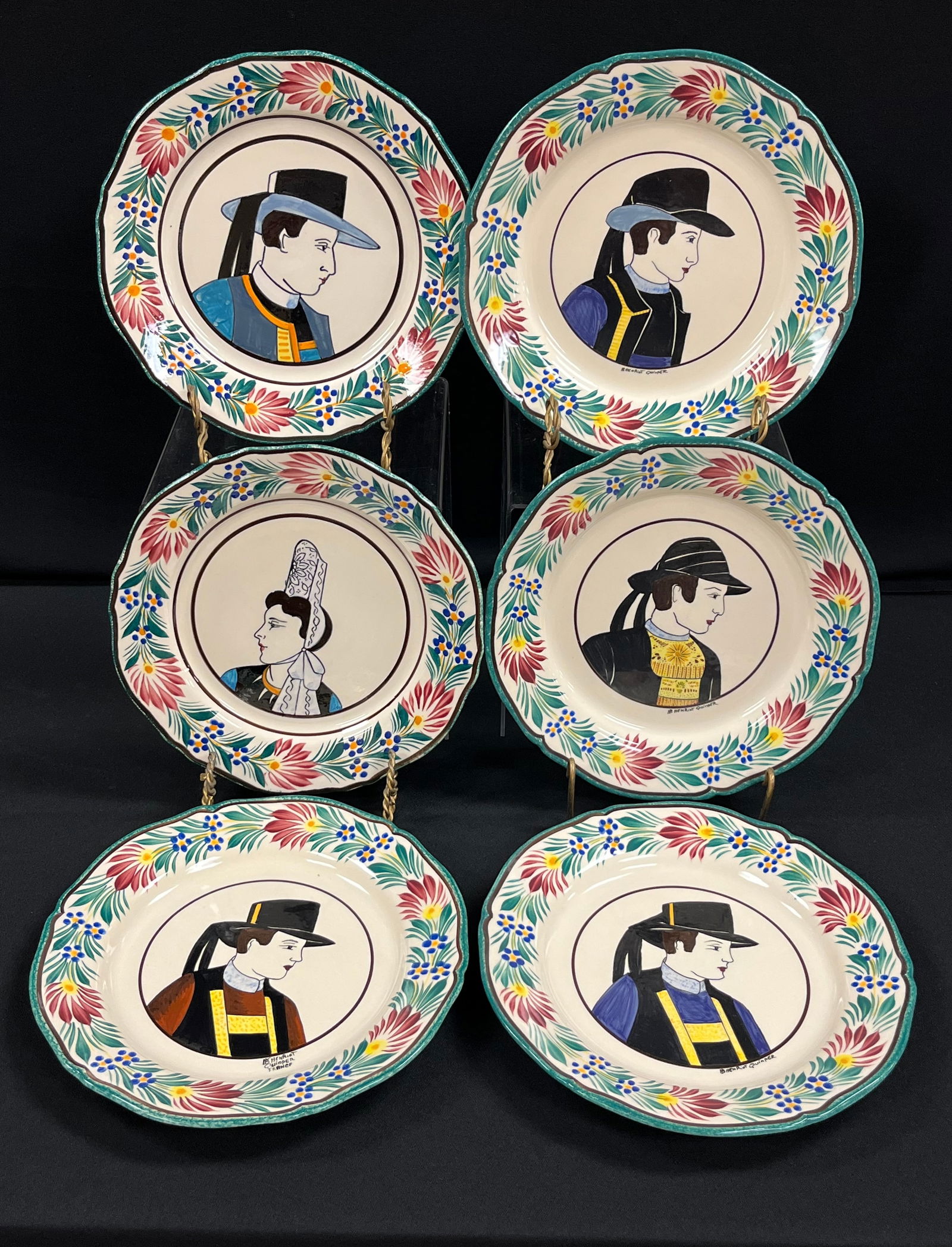 Set of Six HB Quimper plates (1 of 4)