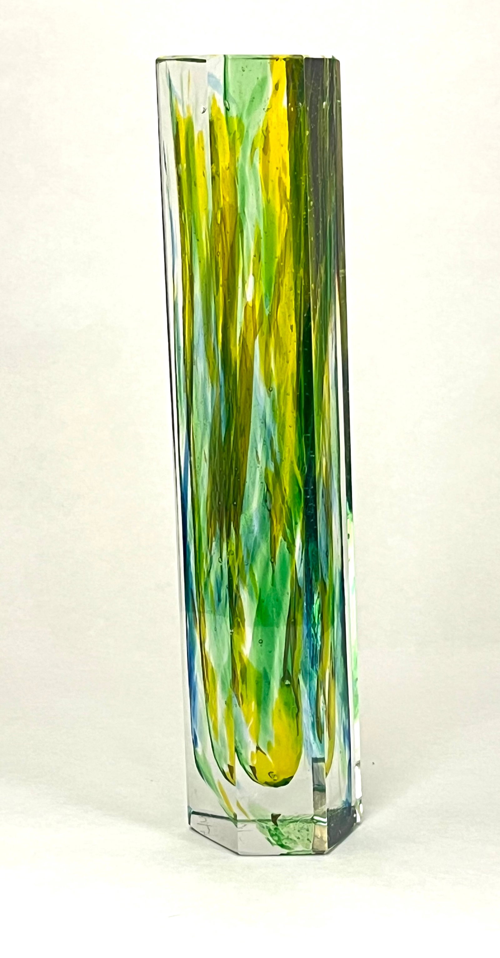 Pavel Havelka green pillar sculpture: Pavel Havelka green pillar sculpture with interior grass reeds; 10" tall; signed. CONDITION: no chips, cracks, repairs or material defects found, Jaremos attempts to call any material flaw that affect