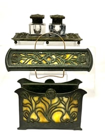 Art Nouveau glass and bronze desk set