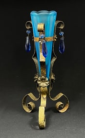 Blue pressed glass limousine vase