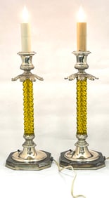 Pair of Pairpoint Canaria glass lamps