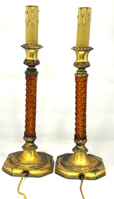 Pair of Pairpoint amber glass lamps