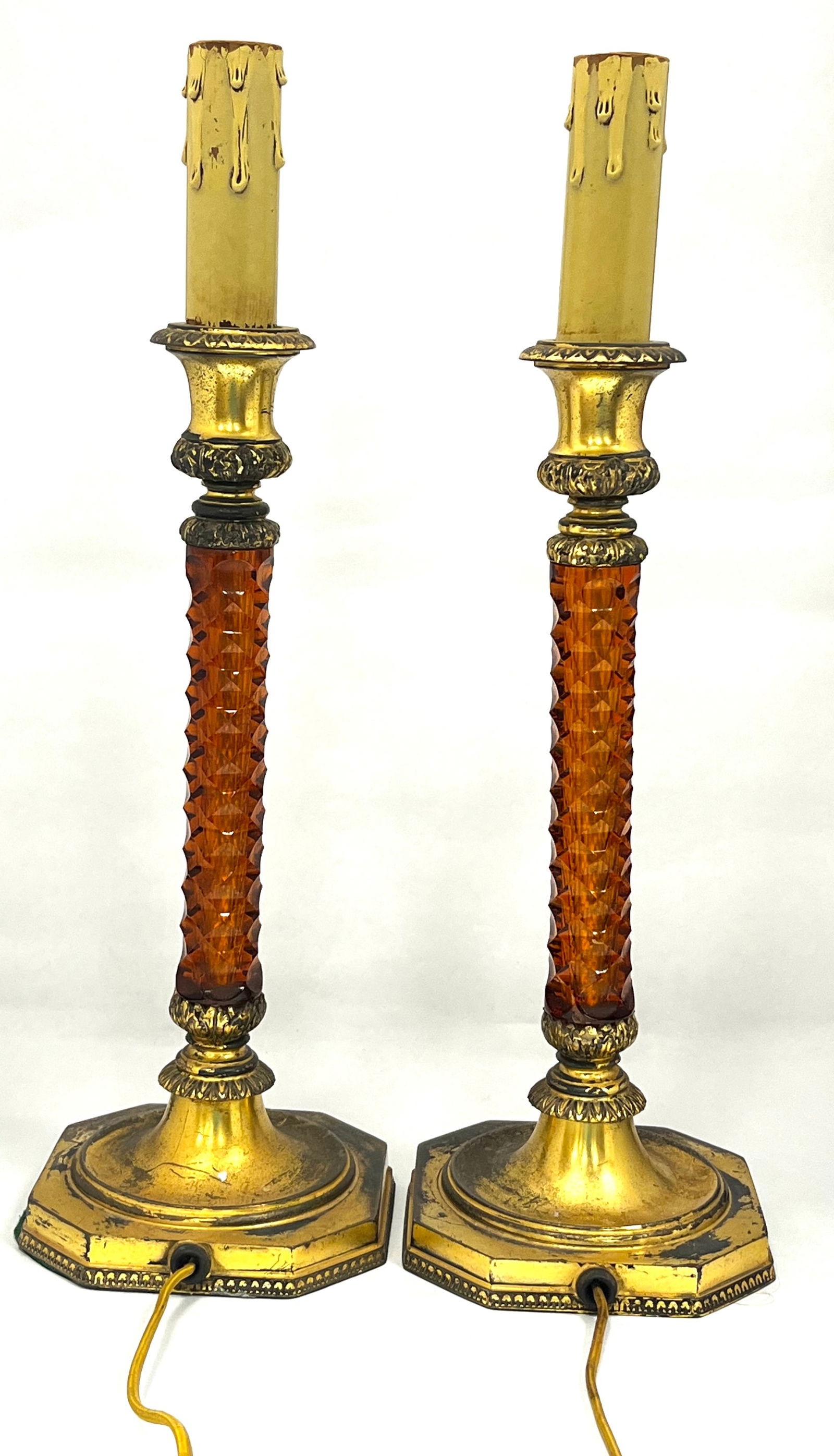 Pair of Pairpoint amber glass lamps (1 of 4)