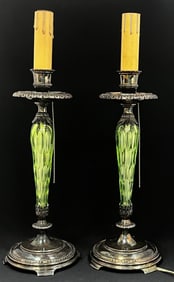 Pair Pairpoint Uranium cut glass lamps