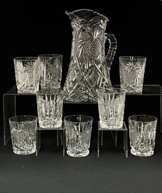 Cut glass heart pattern water set