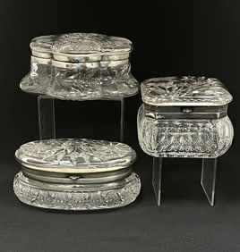 3 Cut glass dresser boxes
