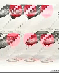 6 cranberry cut glass wines