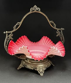 Pink satin glass brides basket