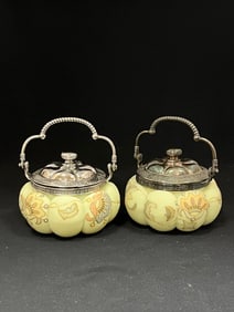 2 Mt. Washington melon ribbed jars