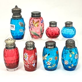 8 blue and cranberry shakers