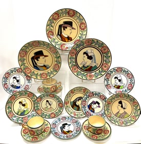 17 pcs HB Quimper dinnerware