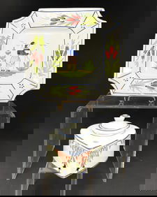 HB Henriot Quimper ink well and plate