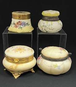 4 satin glass dresser boxes