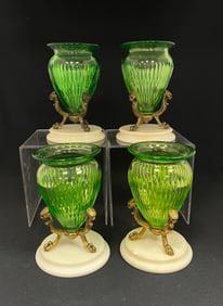 Four Pairpoint uranium glass vases