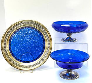 3 cobalt and metal Pairpoint items