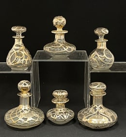 6 silver overlay perfume bottles