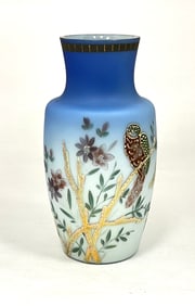 Blue decorated satin glass vase