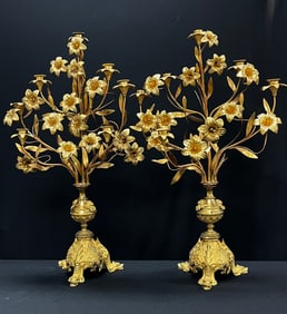 2 brass classical candlabra