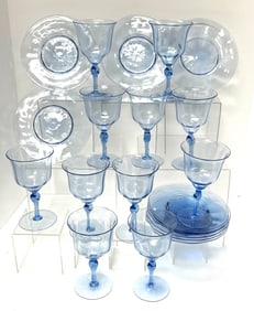 French Blue Stemware and Plates