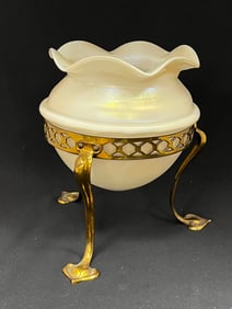 Steuben Ivrene glass vase and stand