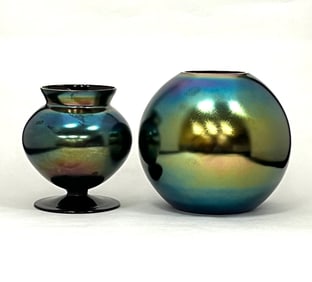 Two Bohemian iridescent glass vases