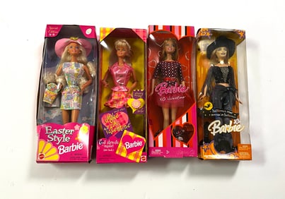 4 Holiday Barbie Dolls
