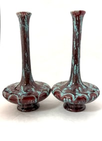 2 Spongeware Pottery Stick Vase