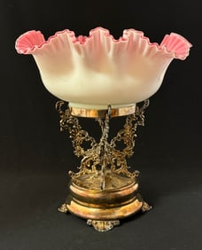 Peach satin glass brides basket