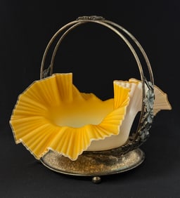 Peach satin glass brides basket