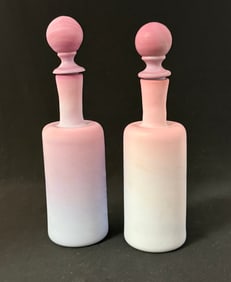 2 Peachblow satin glass cruets