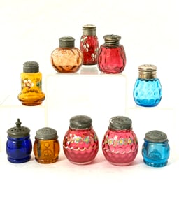 Amberina, blue and ruby shakers