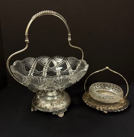 Two cut glass Brides Baskets