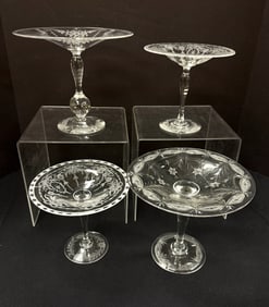 Four Pairpoint etched compotes