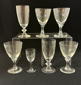 Seven Etched Crystal Goblets