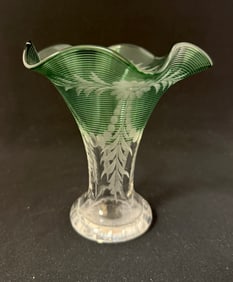 Steuben green threaded vase