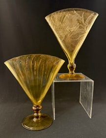 2 Steuben fan vases