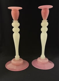 Pair of tall Rosaline candlesticks