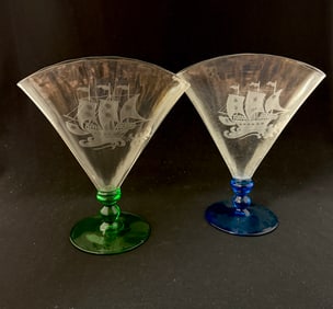 2 Steuben fan vases