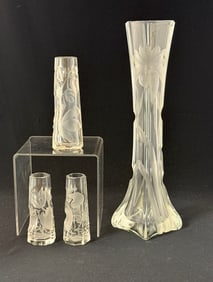 4 Moser Intaglio Crystal Vases