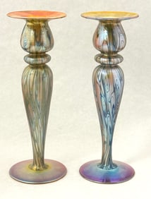 Quezal Green/Gold Candlesticks