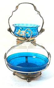 2 Prussian Blue Bride's Baskets