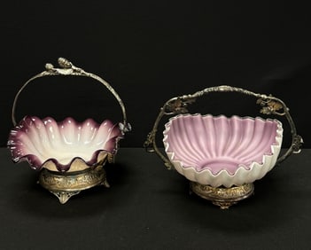 2 Satin Glass Bride's Baskets