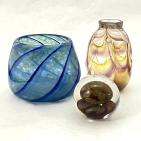 Three contemporary art glass items