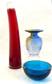 Three contemporary art glass items