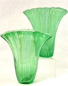 2 Murano Green Latticino Vases