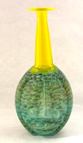 Kosta Green and Yellow Face Vase