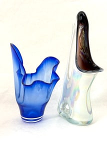 2 Contemporary Art Glass Vases