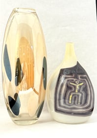 2 Contemporary Art Glass Vases