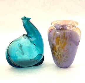 2 Audrey Handler Art Glass Vases